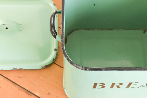 Vintage Rustic Green Enamel Bread Bin