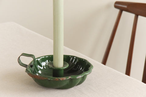 Vintage Rustic Green Enamel Candle Holder