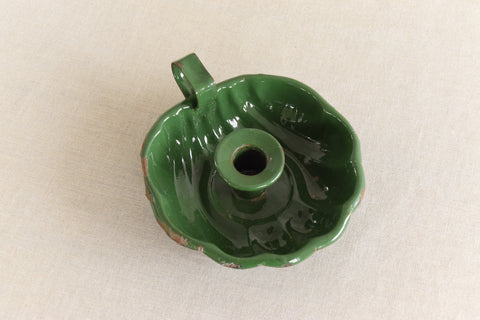 Vintage Rustic Green Enamel Candle Holder