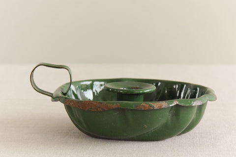 Vintage Rustic Green Enamel Candle Holder