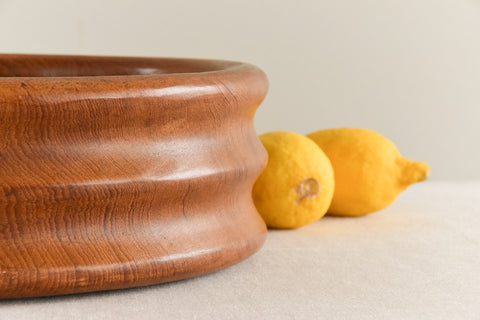 Vintage Rustic Hand Turned Ribbed Wooden Bowl