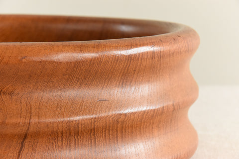 Vintage Rustic Hand Turned Ribbed Wooden Bowl