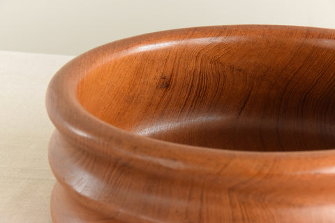 Vintage Rustic Hand Turned Ribbed Wooden Bowl