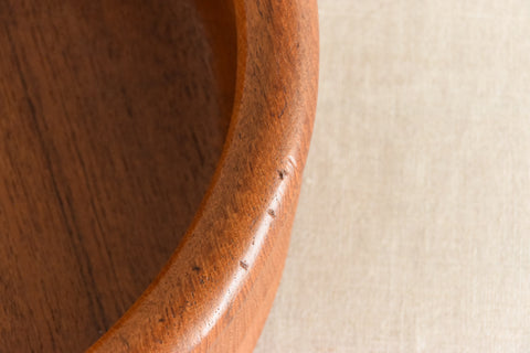Vintage Rustic Hand Turned Ribbed Wooden Bowl