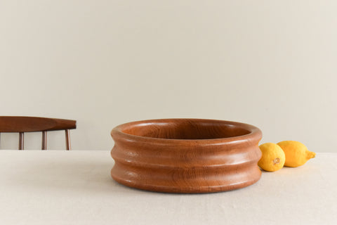 Vintage Rustic Hand Turned Ribbed Wooden Bowl