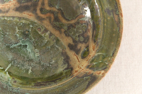Vintage Rustic Pair of Green Ceramic Studio Pottery Bowls