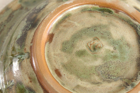 Vintage Rustic Pair of Green Ceramic Studio Pottery Bowls