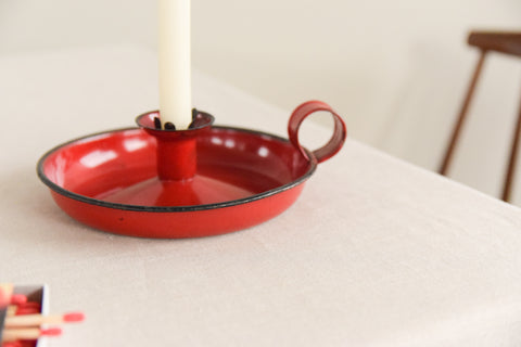 Vintage Rustic Red Enamel Candle Holder