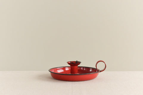 Vintage Rustic Red Enamel Candle Holder