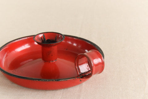 Vintage Rustic Red Enamel Candle Holder