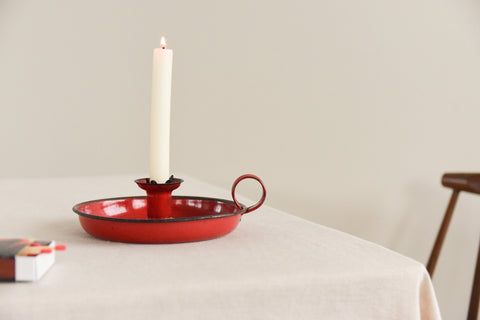 Vintage Rustic Red Enamel Candle Holder