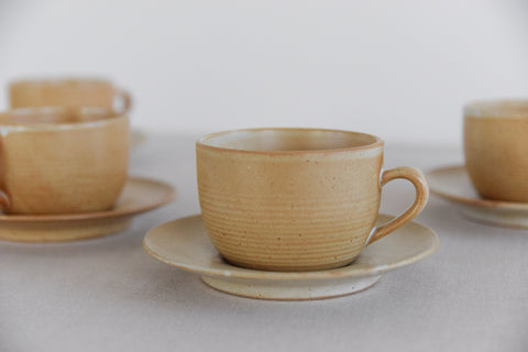 Vintage Set of 4 French Stoneware Tea Cups and Saucers
