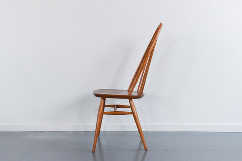 Vintage Set of 4 Ercol Light Elm Quaker Back Windsor Dining Chairs No.365