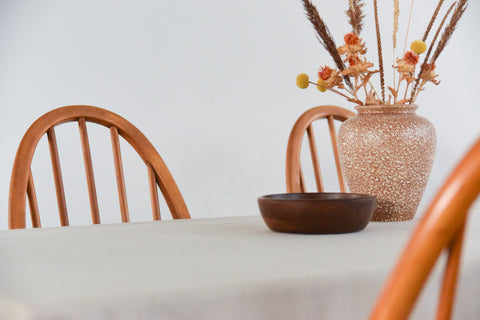 Vintage Set of 4 Ercol Light Elm Quaker Back Windsor Dining Chairs No.365