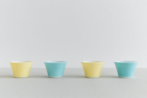 Vintage Set of 4 Yellow and Blue Pyrex Ramekins