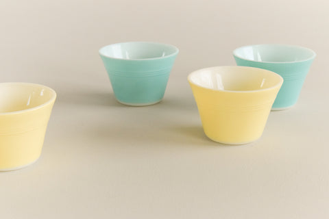 Vintage Set of 4 Yellow and Blue Pyrex Ramekins