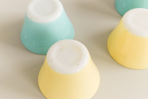 Vintage Set of 4 Yellow and Blue Pyrex Ramekins