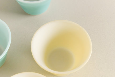 Vintage Set of 4 Yellow and Blue Pyrex Ramekins