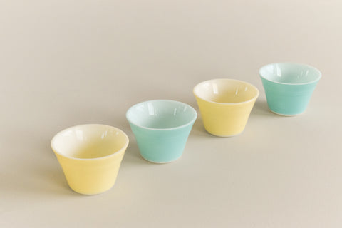 Vintage Set of 4 Yellow and Blue Pyrex Ramekins