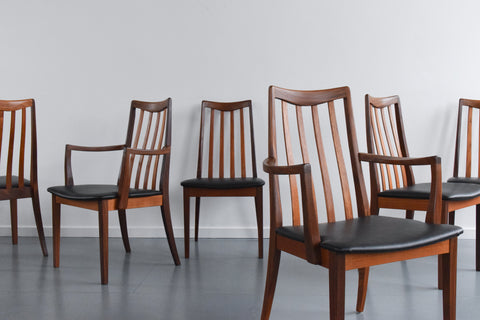 Vintage Set of 6 G Plan Fresco Teak Dining Chairs with Carvers