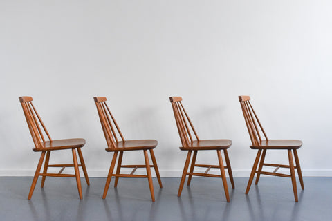Vintage Set of Four Danish Mid Century Beech Dining Chairs by Farstrup