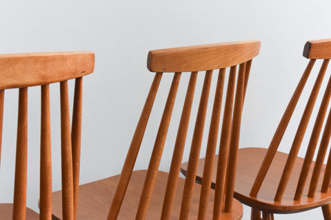 Vintage Set of Four Danish Mid Century Beech Dining Chairs by Farstrup