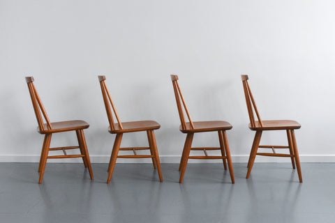 Vintage Set of Four Danish Mid Century Beech Dining Chairs by Farstrup