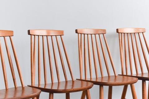 Vintage Set of Four Danish Mid Century Beech Dining Chairs by Farstrup