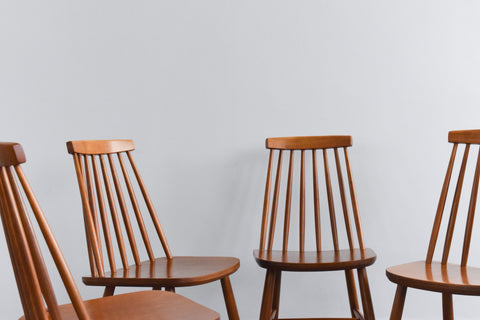Vintage Set of Four Danish Mid Century Beech Dining Chairs by Farstrup