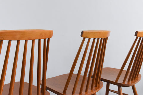 Vintage Set of Four Danish Mid Century Beech Dining Chairs by Farstrup