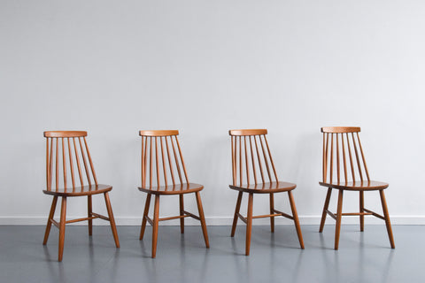 Vintage Set of Four Danish Mid Century Beech Dining Chairs by Farstrup