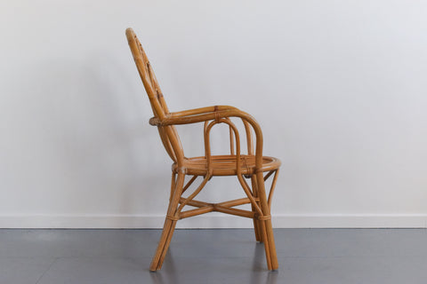 Vintage Set of Four Wicker/Rattan/Bamboo Arm Chairs