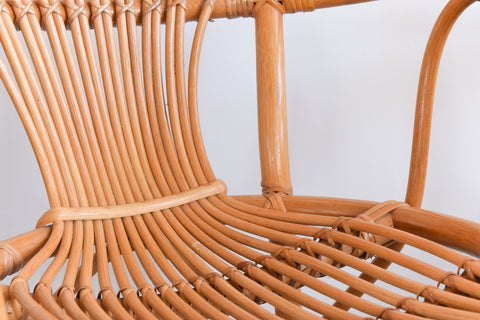 Vintage Set of Four Wicker/Rattan/Bamboo Arm Chairs