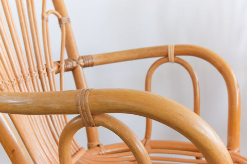 Vintage Set of Four Wicker/Rattan/Bamboo Arm Chairs