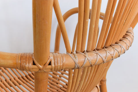 Vintage Set of Four Wicker/Rattan/Bamboo Arm Chairs