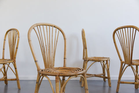 Vintage Set of Four Wicker/Rattan/Bamboo Dining Chairs