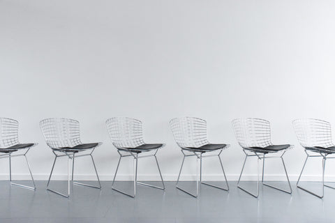 Vintage Set of Six Harry Bertoia Model 420C Chrome Steel Wire Chairs