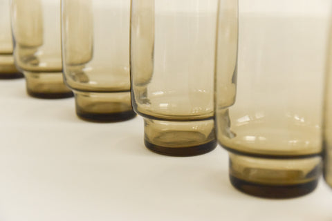 Vintage Set of Six Smoke Glass Tumblers