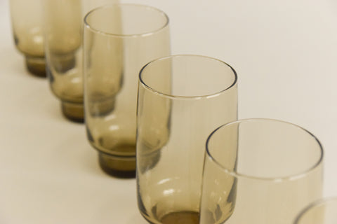 Vintage Set of Six Smoke Glass Tumblers