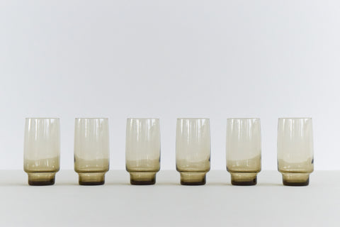Vintage Set of Six Smoke Glass Tumblers