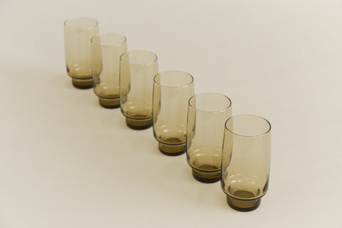 Vintage Set of Six Smoke Glass Tumblers