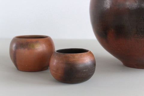 Vintage Set of Three Studio Pottery Glazed Pots