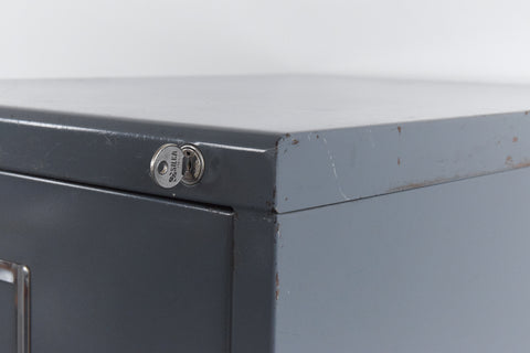 Vintage Metal Three Drawer Blue/Grey Metal Filing Cabinet