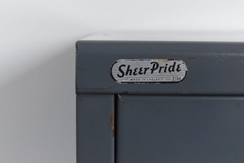 Vintage Metal Three Drawer Blue/Grey Metal Filing Cabinet