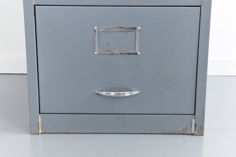 Vintage Metal Three Drawer Blue/Grey Metal Filing Cabinet