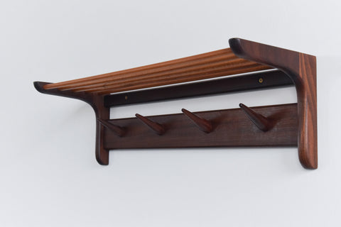Vintage Afrormosia Wall Mounted Coat Rack with Parcel Shelf by John Herbert for A. Younger Ltd