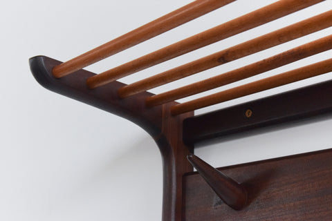 Vintage Afrormosia Wall Mounted Coat Rack with Parcel Shelf by John Herbert for A. Younger Ltd