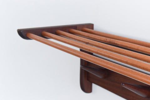 Vintage Afrormosia Wall Mounted Coat Rack with Parcel Shelf by John Herbert for A. Younger Ltd