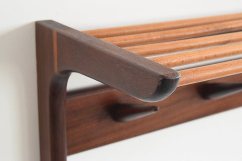 Vintage Afrormosia Wall Mounted Coat Rack with Parcel Shelf by John Herbert for A. Younger Ltd