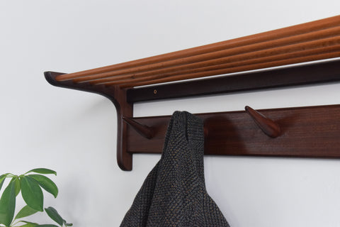 Vintage Afrormosia Wall Mounted Coat Rack with Parcel Shelf by John Herbert for A. Younger Ltd